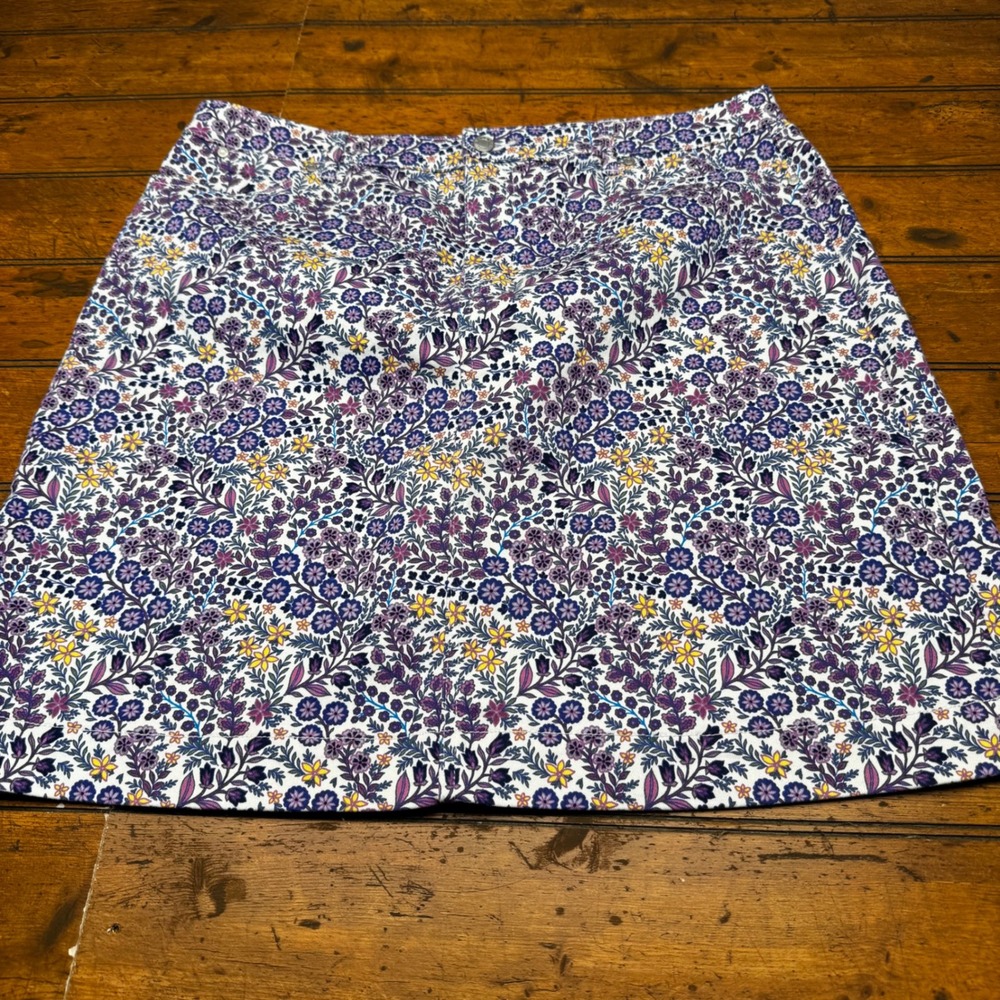 Talbots Womens Floral A-Line Mini Skirt Purple Blue‎ Yellow Size 16 Cotton Blend